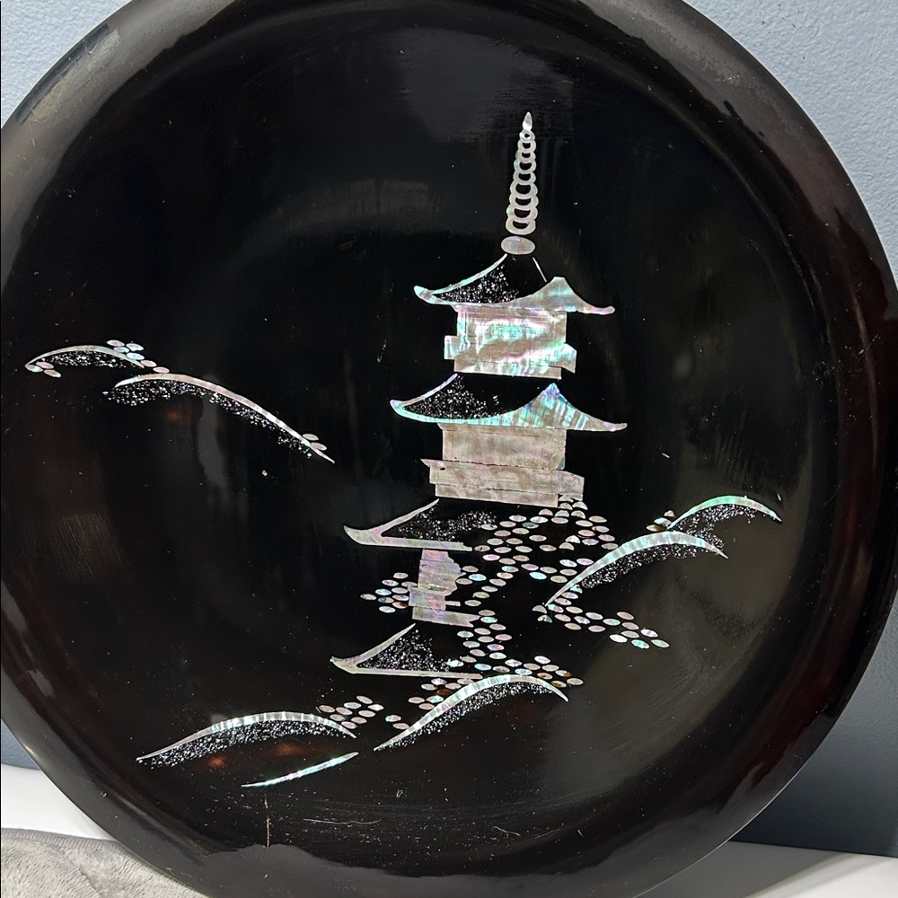 Vintage, RARE 1960s Metal Base Chinoiserie Wall Art w/inlaid mother of pearl.